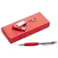 На картинке: Набор Notes: ручка и флешка 16 Гб, красный на белом фоне