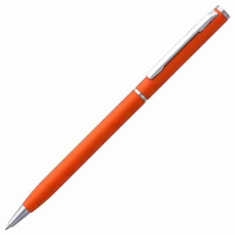 Ручка шариковая Hotel Chrome, ver.2, матовая оранжевая на белом фоне